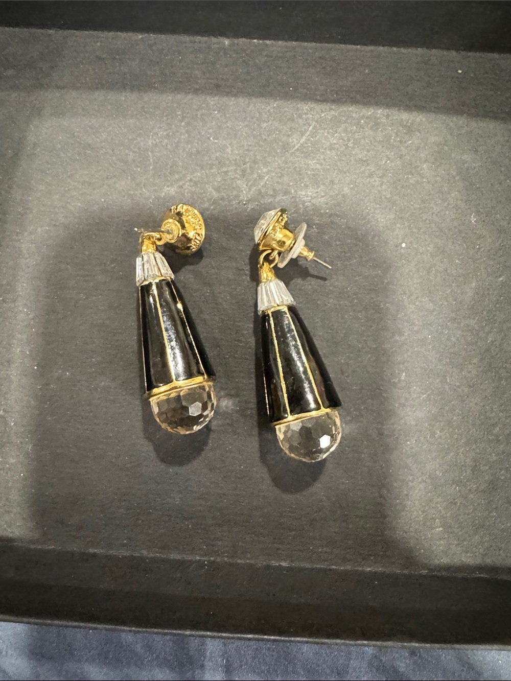 Rachel Zoe Black and Gold Teardrop Crystal Dangle Earrings